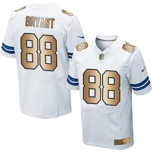 Nike Cowboys #88 Dez Bryant White Men's Stitched NFL Elite Gold Jersey - Click Image to Close